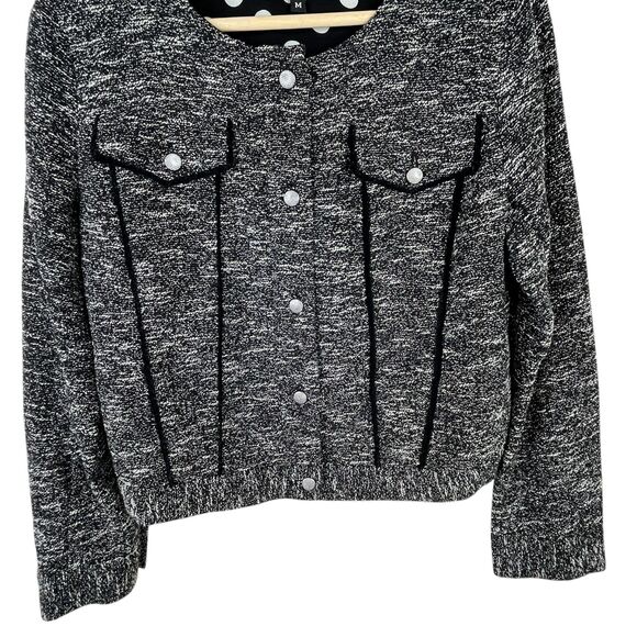 Slate & Willow Tweed Blazer Jacket Sz M Black Space-Dyed Contrast Pipe Trim - Picture 6 of 14
